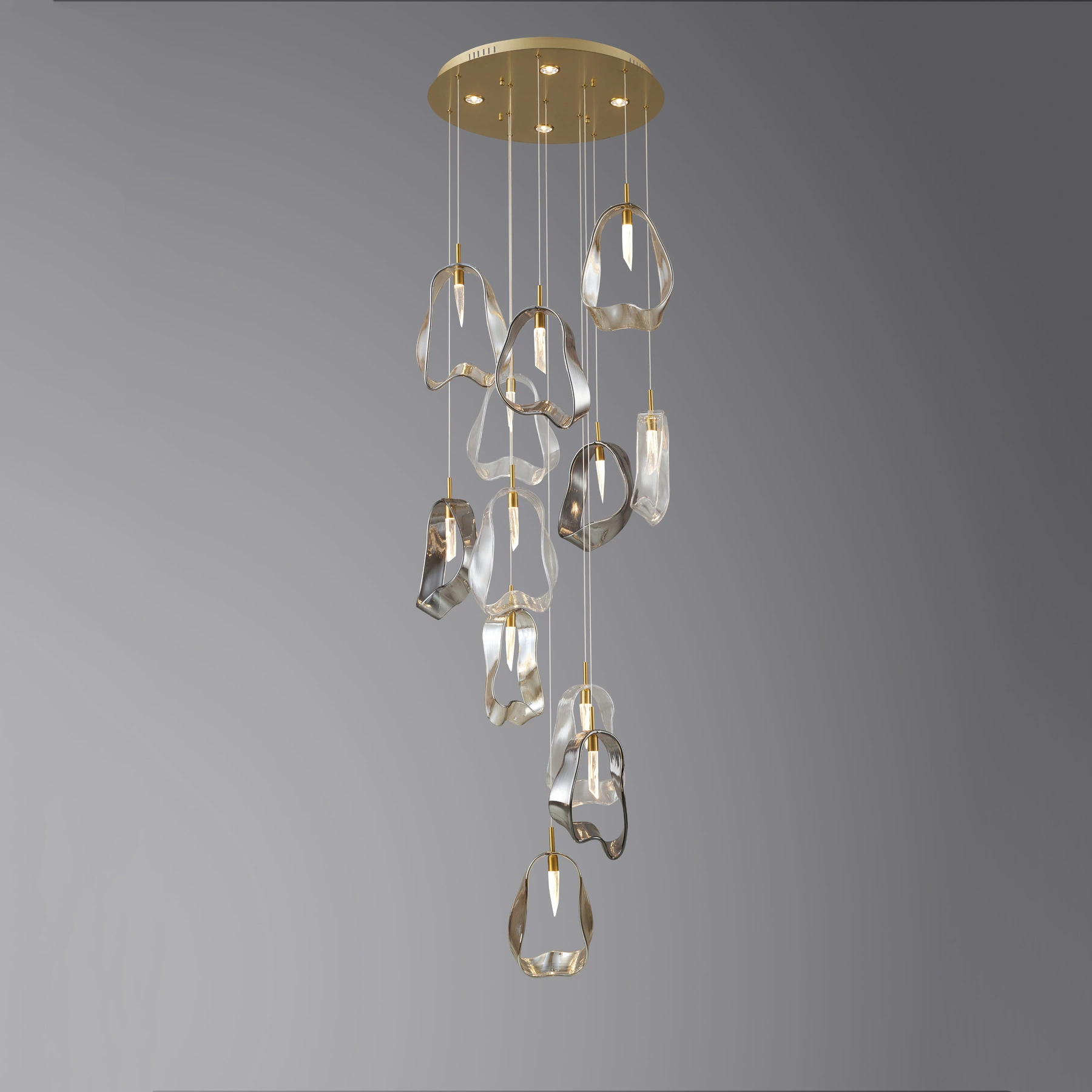 Люстра 5515/12P Brushed brass Mix glass